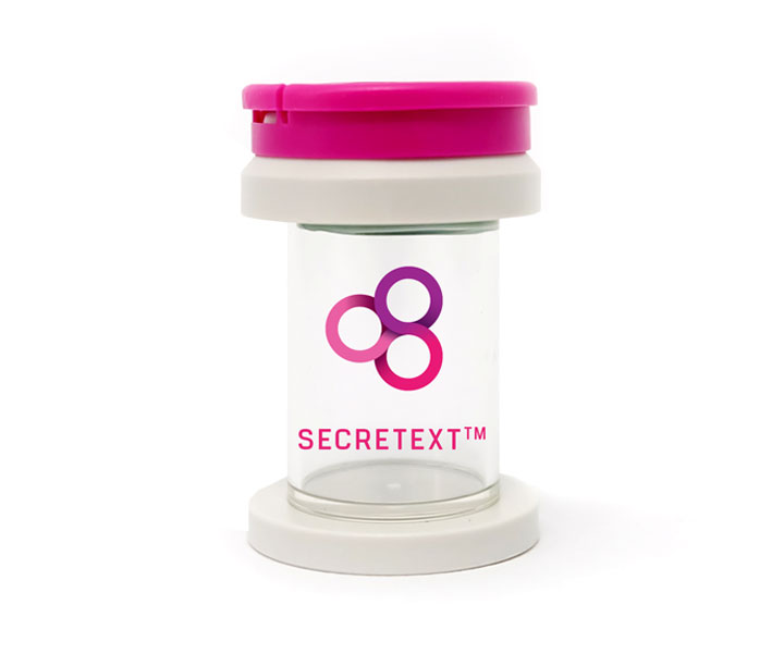 Vial with a pink lid and clear vial with the regenative labs log and 
